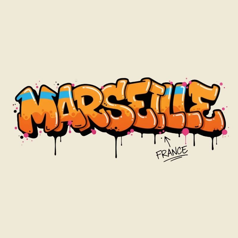 Lettrage graffiti de Marseille avec éclaboussures