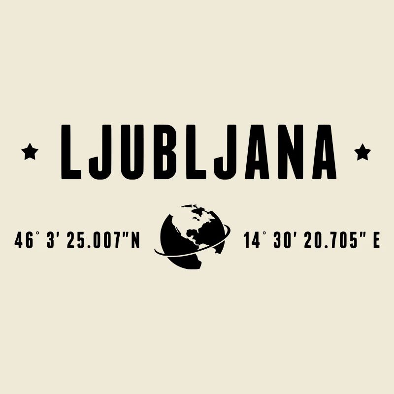 Ljubljana GPS Coordinates Globe Modern Typography