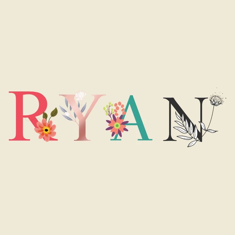 RYAN Nom Art avec fleurs brodées