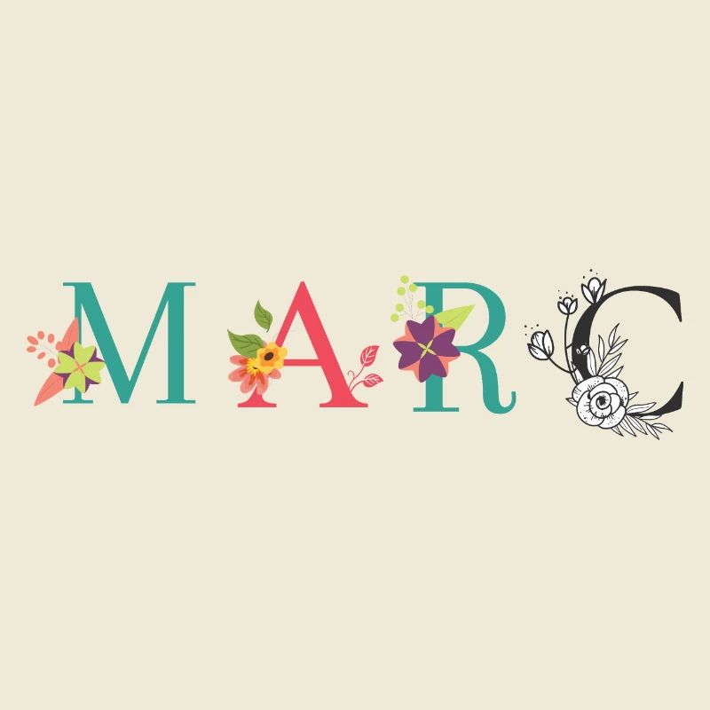 Art du nom MARC avec des fleurs brodées