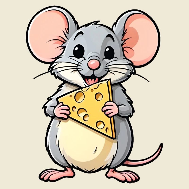 Souris de dessin animé effrontée avec du fromage