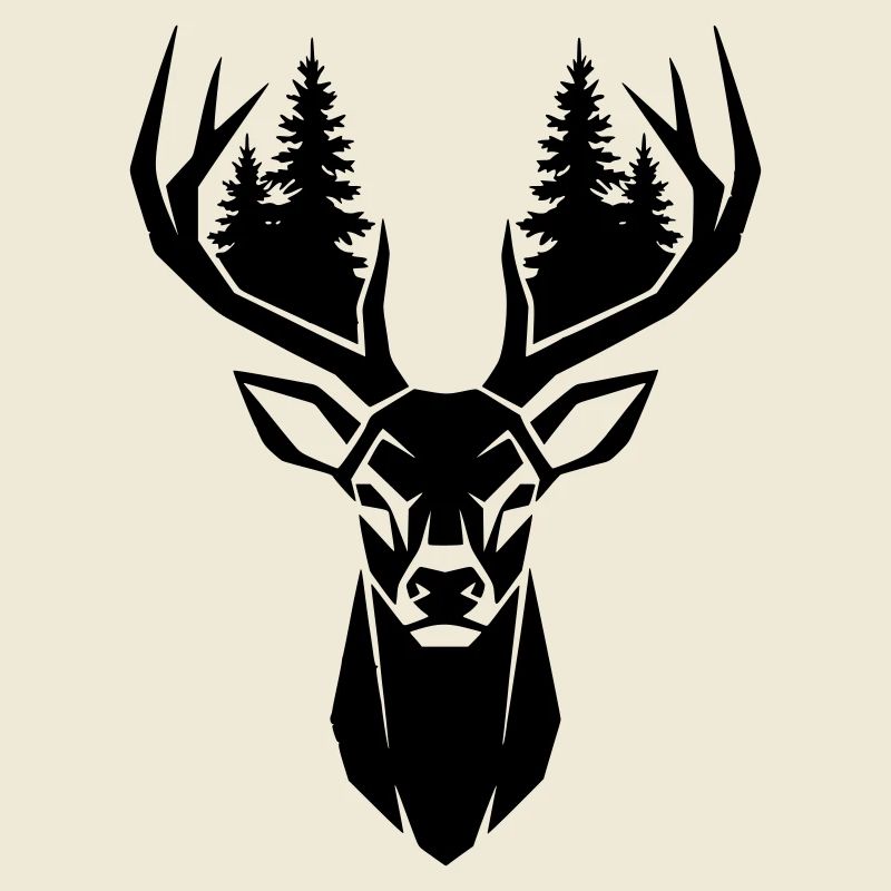 Deer Head Trees Forest Silhouette
