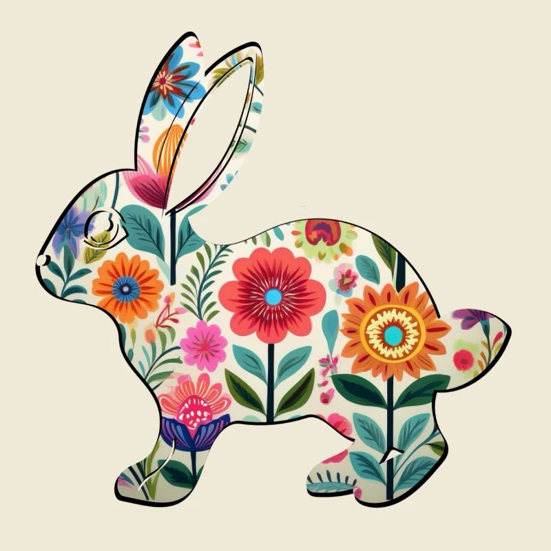 Silhouette fleurie de lapin de Pâques - Boho Chic