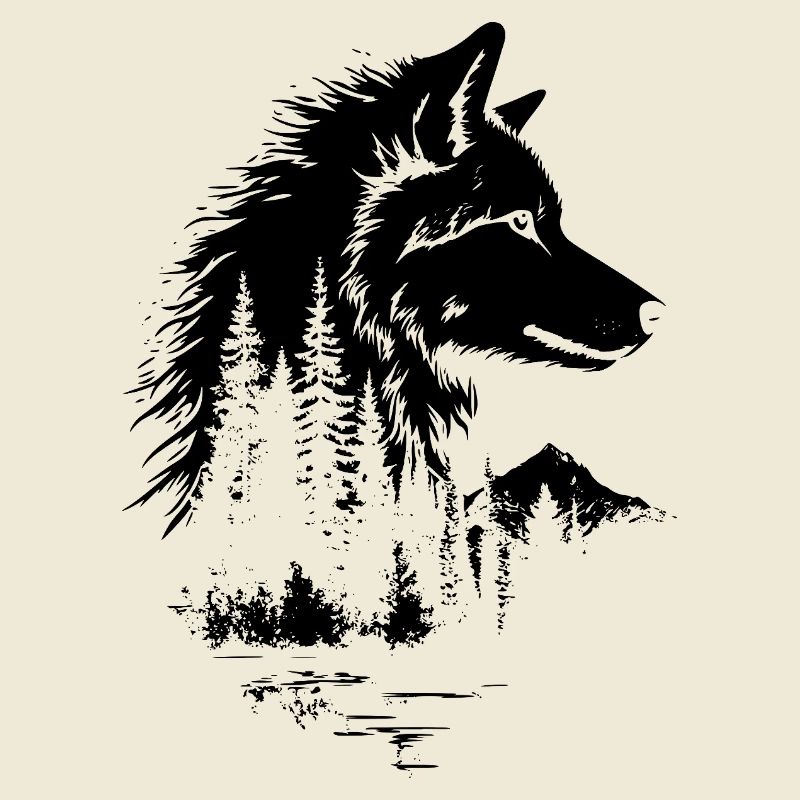 Wolf Face Forest Silhouette