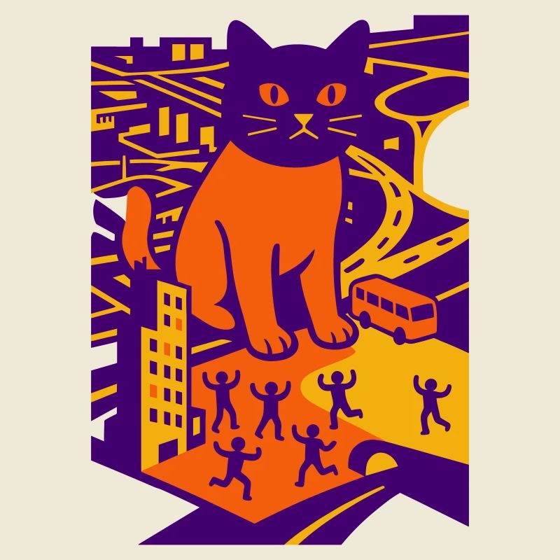 Chat géant dans la ville
