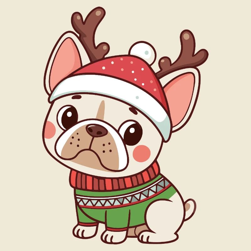 Chiot Noël Bonnet et Pull Vert