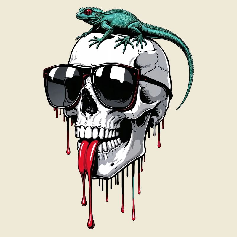 Chilled skull with lizard