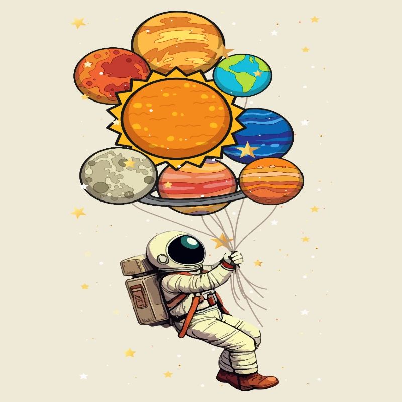 Astronaut With Planet Balloons Outer Space