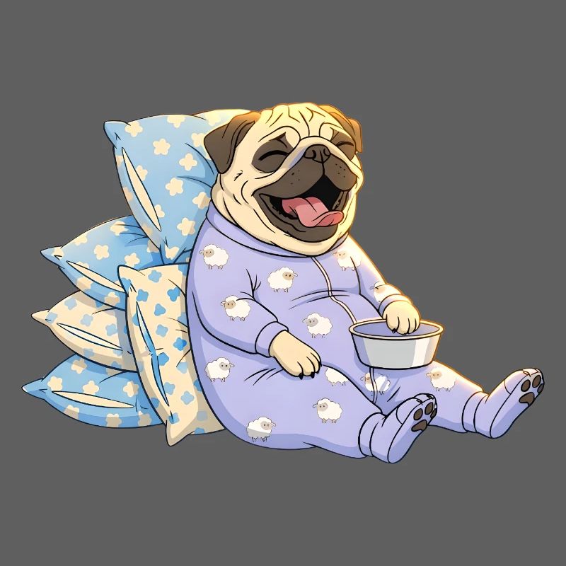 Müder Mops im Pyjama – Pug-gged Out