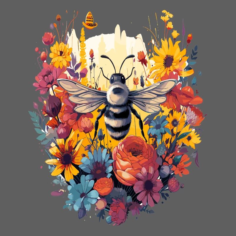 Abeille dans une couronne de fleurs