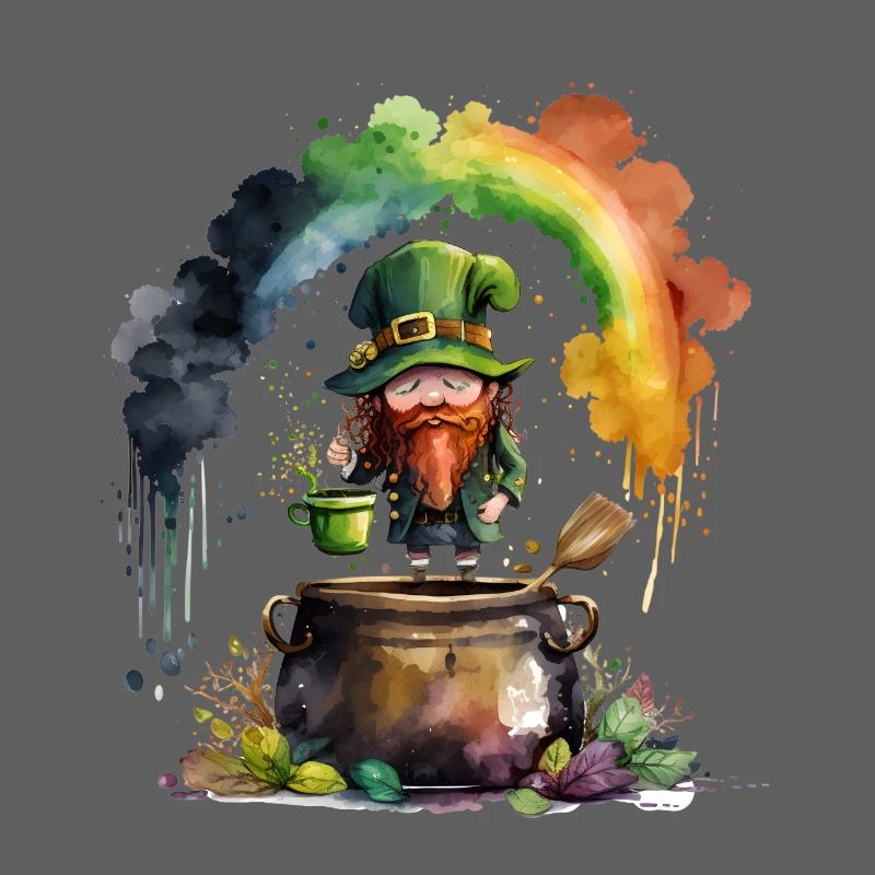 Leprechaun goblin under a rainbow