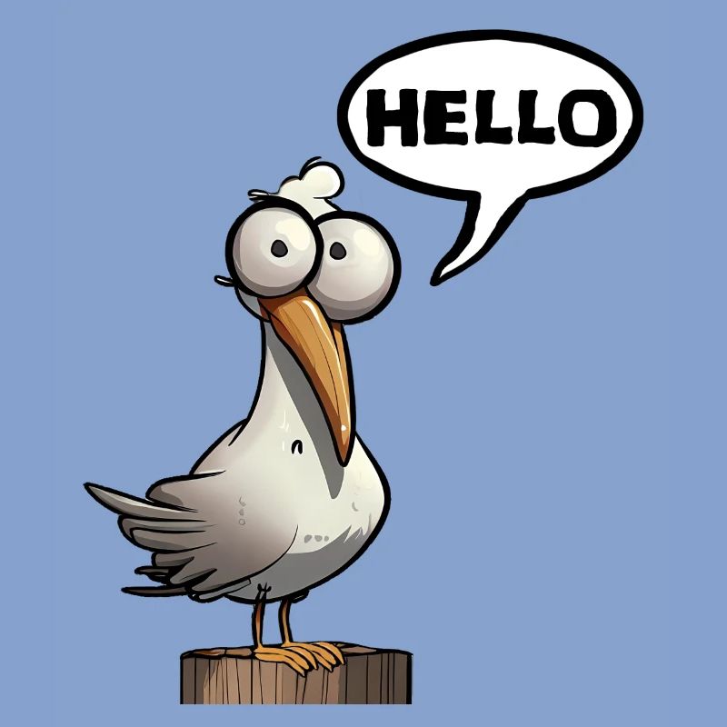 Humorous seagull with speech bubble