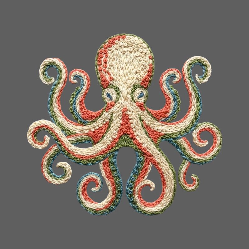 Pieuvre brodée – motif de créature marine accrocheuse
