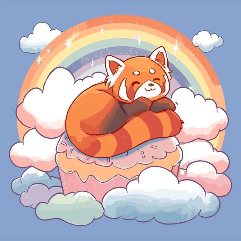 Rot Panda im Regenbogen-Wolkenkuchen