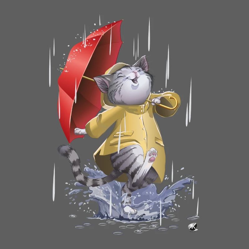 Chat en imperméable et parapluie