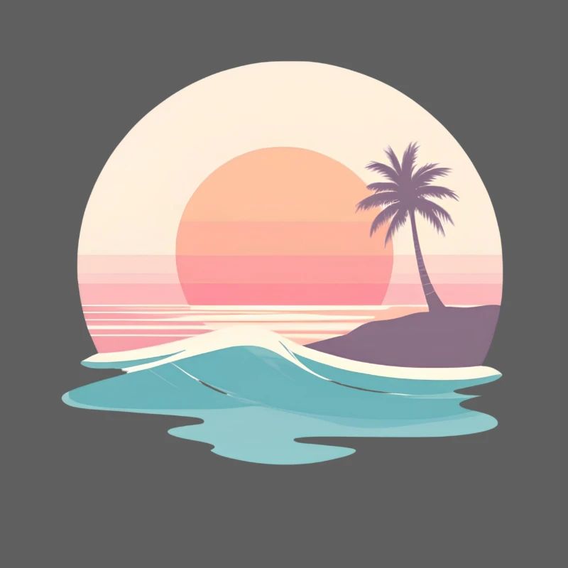 Plage rétro du coucher de soleil & palmier