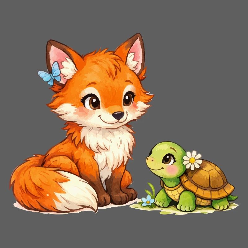 Fuchs und eine niedliche Schildkröte