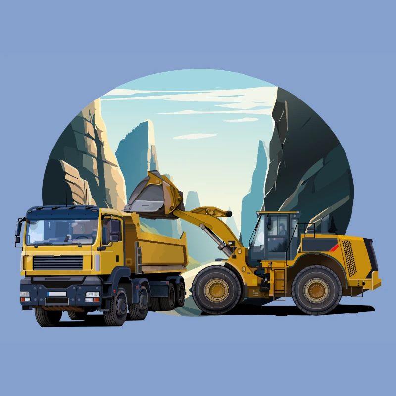Bagger mit LKW im Steinbruch