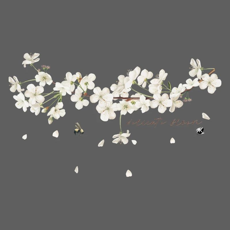 Cherry tree branch with white flowers illustration