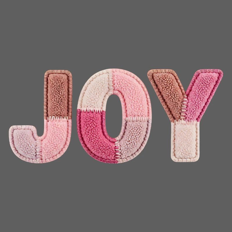 Joy Patchwork Rosa Stoff Schriftzug Handarbeit