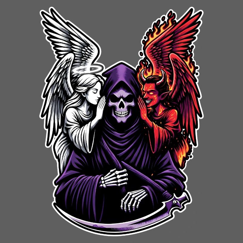 Sensenmann mit Engel und Dämon