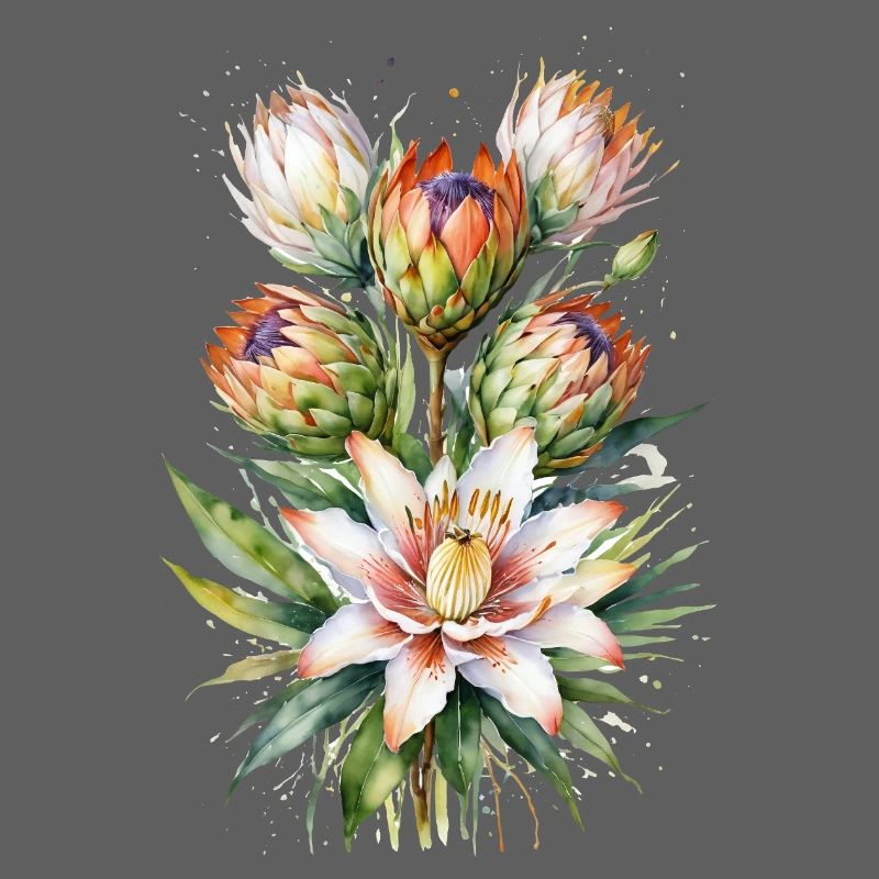 Protea Bloom Aquarell