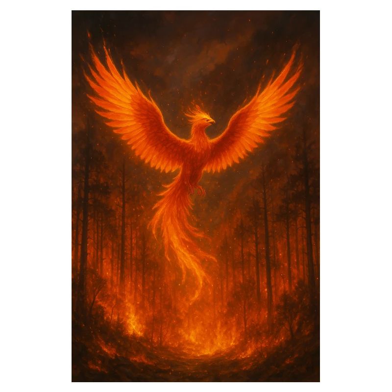 Flaming Phoenix in the Forest