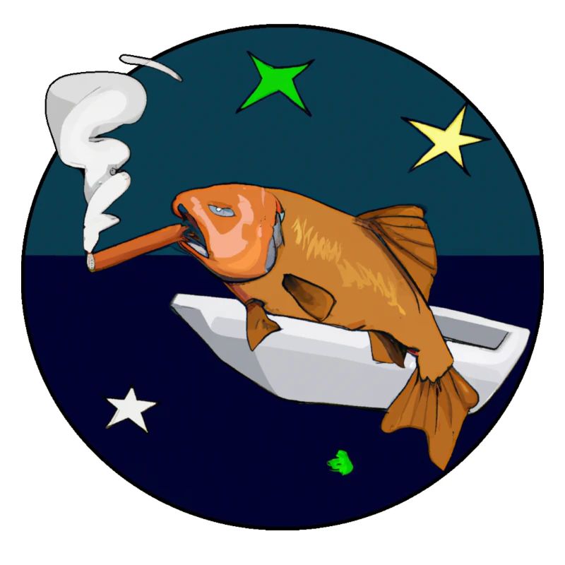 Fisch mit einer Zigarre im Weltraum.
