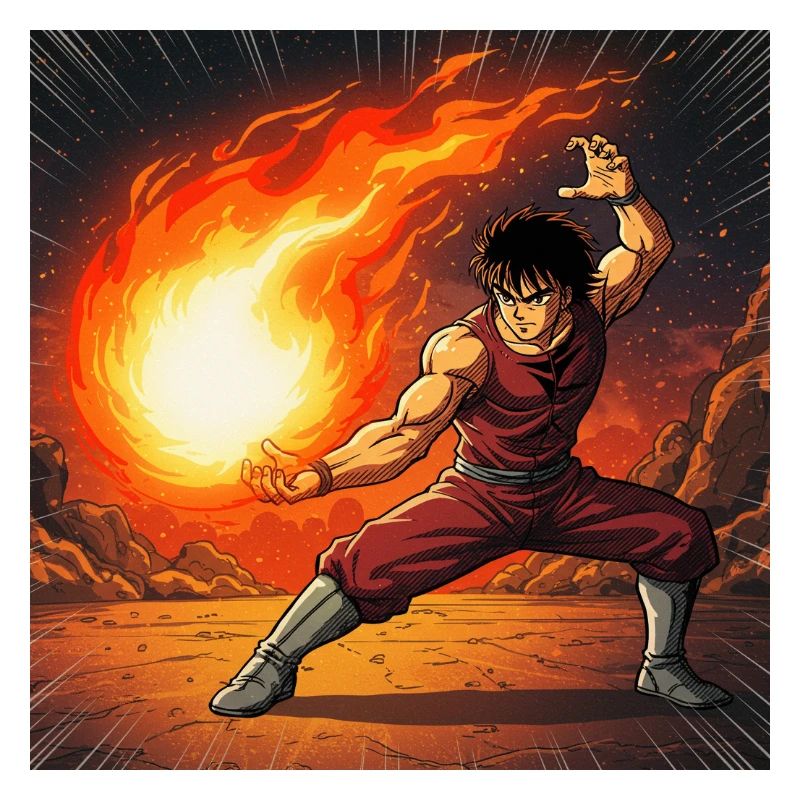 Combattant de boules de feu dans le volcan