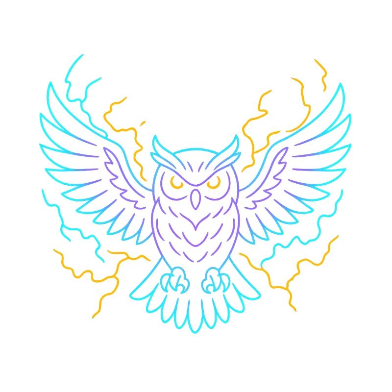 Neon-Eule mit Blitzen