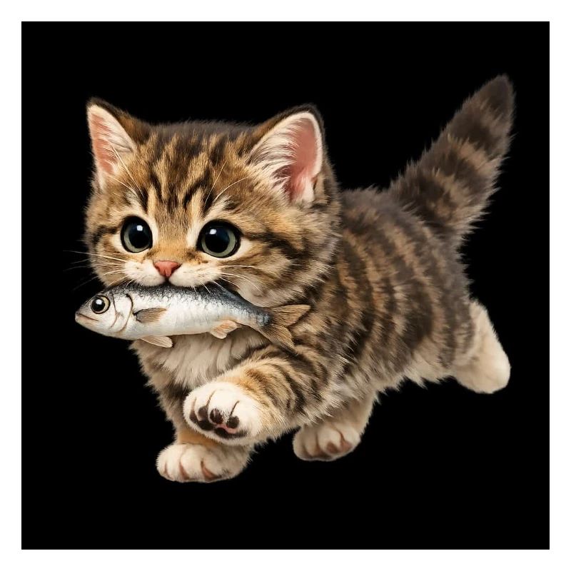 Le chaton a attrapé un poisson