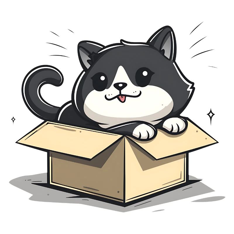 Happy Cat Sitting Inside an Empty Cardboard Box