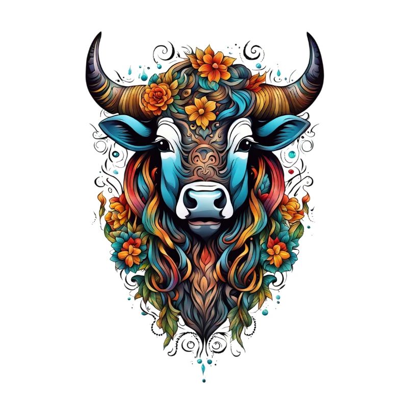 Bison couvert de fleurs dans un éclat de couleurs