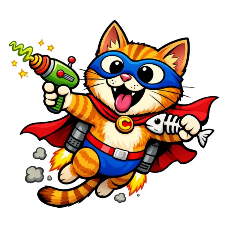 Superheldenkatze im Flug