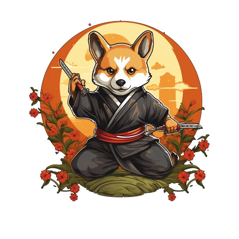Ninja-Corgi Hund mit Messern