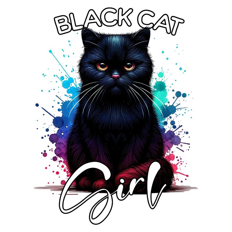 Grumpy Black Cat Mädchen Schwarze Katze