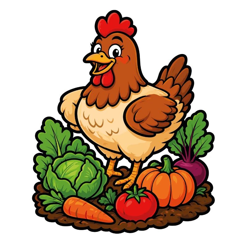 Poule joyeuse dans le potager