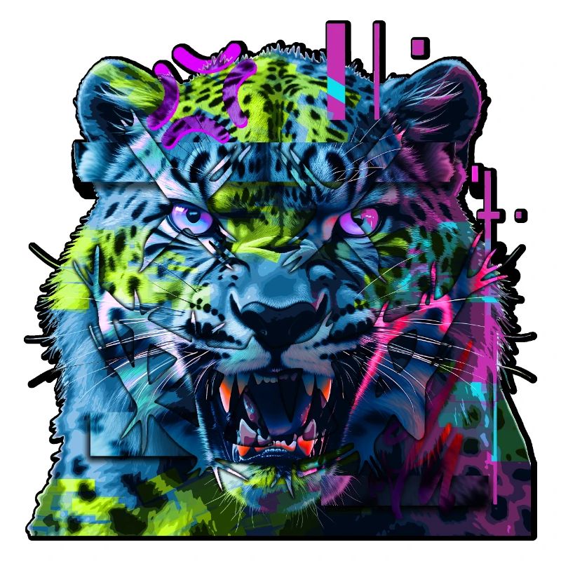 Léopard Techno Neon – Art Glitchcore