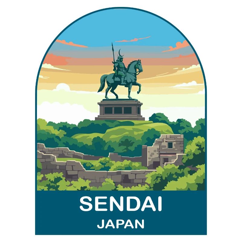 Sendai Japan Samurai-Statue Vintage-Reisekunst