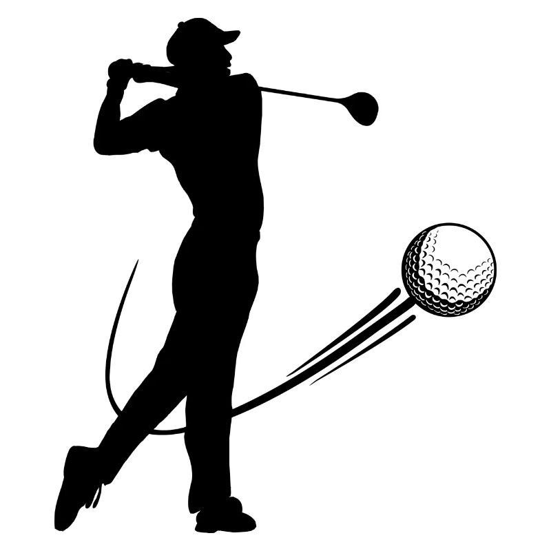 Golf player hits ball shadow
