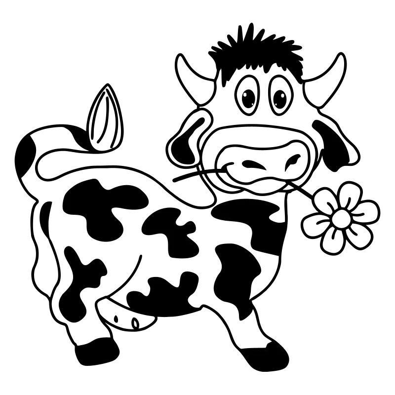 Drôle de vache avec fleur dans la bouche