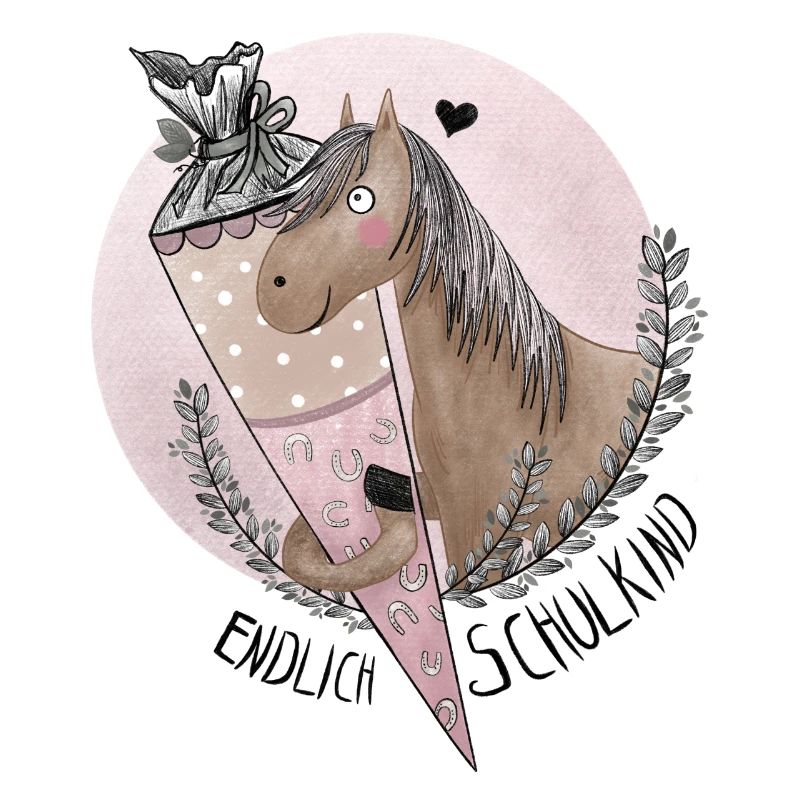 Endlich Schulkind Pferd mit Schultüte