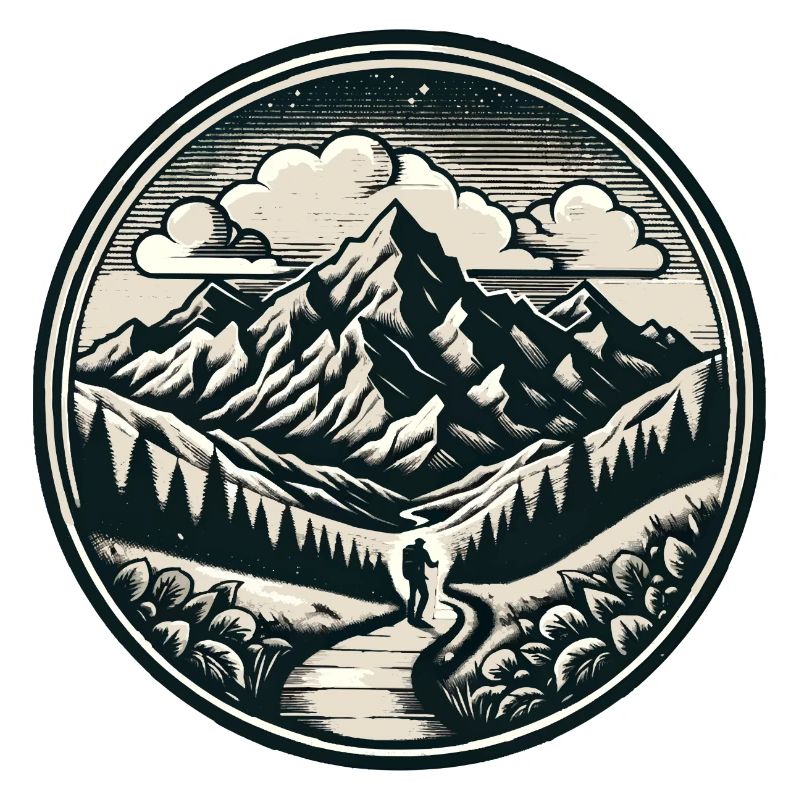 Berglandschaft mit einem Wanderer auf einem Pfad