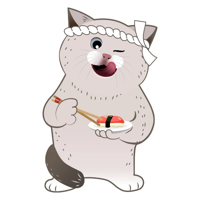 Cute Chubby Cat Holding Sushi