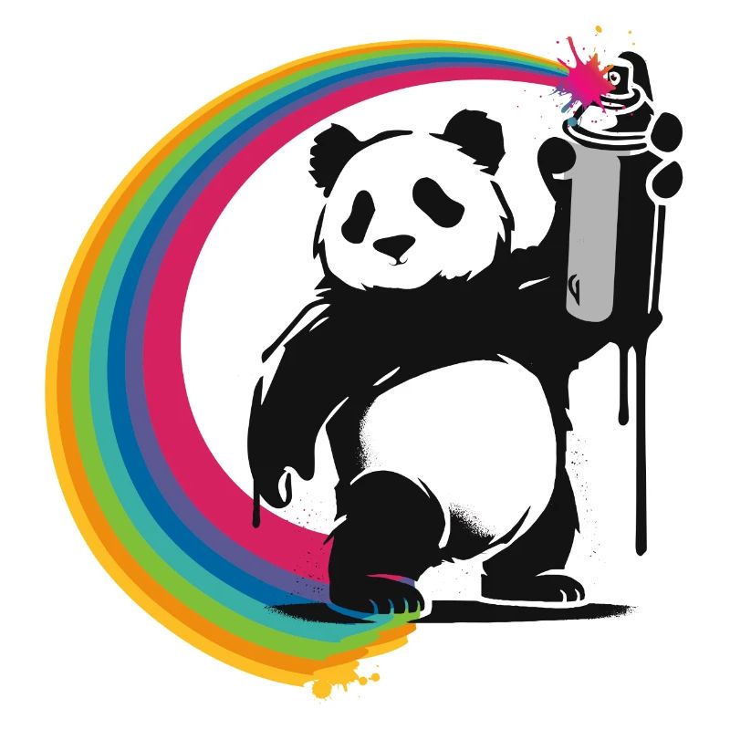Stencil style panda holding a spray can