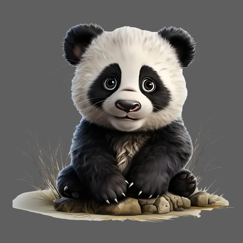 Panda cub at the stone