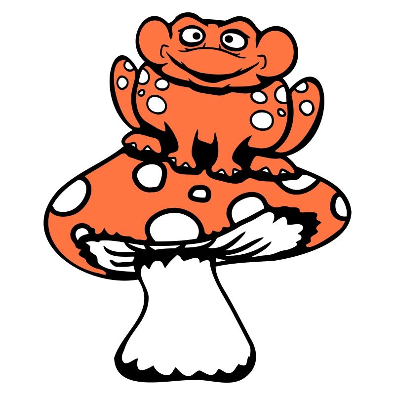 grenouille s’assoit champignon mignon forêt forêt grenouille sourit cool