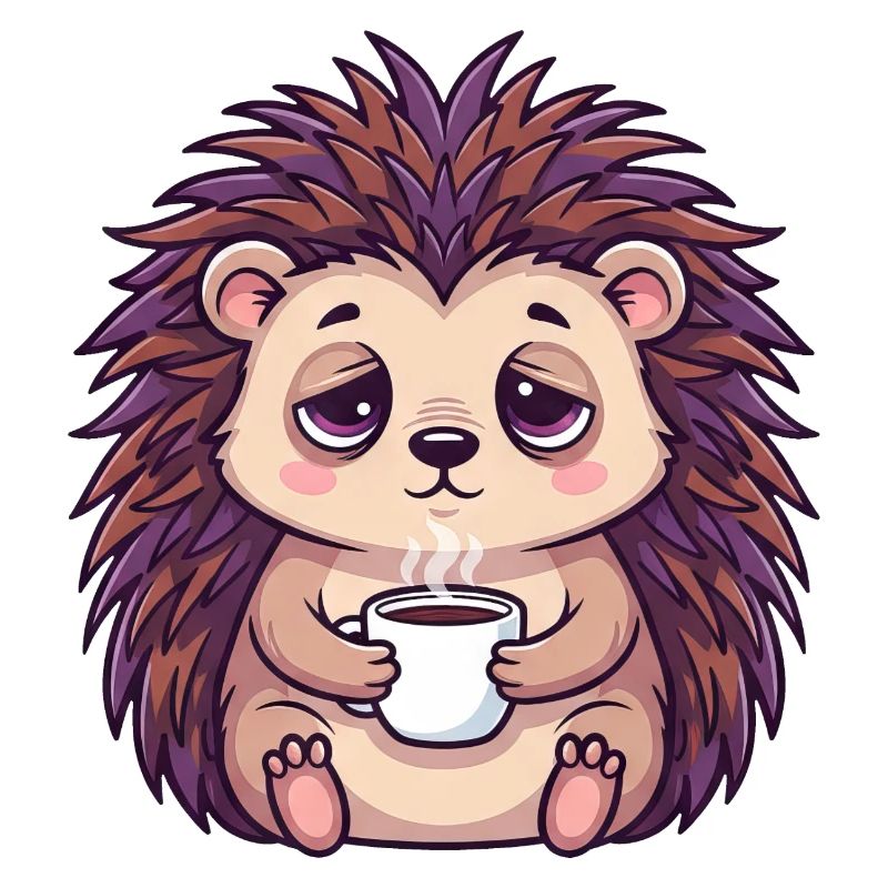 Cute Hedgehog Coffee Caffeine Cartoon Office Worker