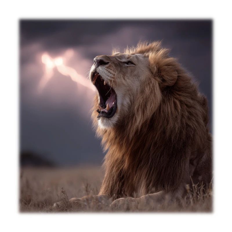 Dramatic Roaring King Lion in the Storm
