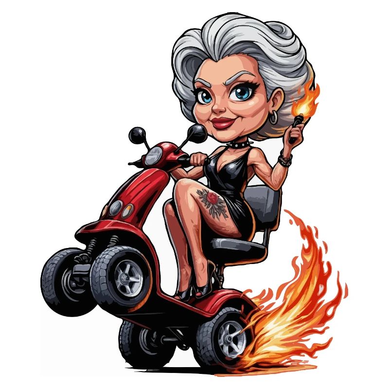 Granny on Flames mobility scooter
